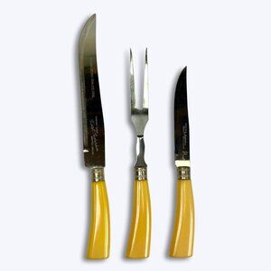 Westall Richardson Sheffield England 3pc Carving Set Bakelite Butterscotch MCM